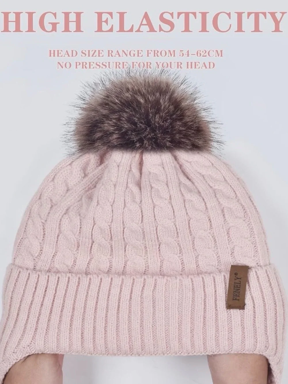 Women’s Blush Cable-Knit Pom Pom Earflap Hat